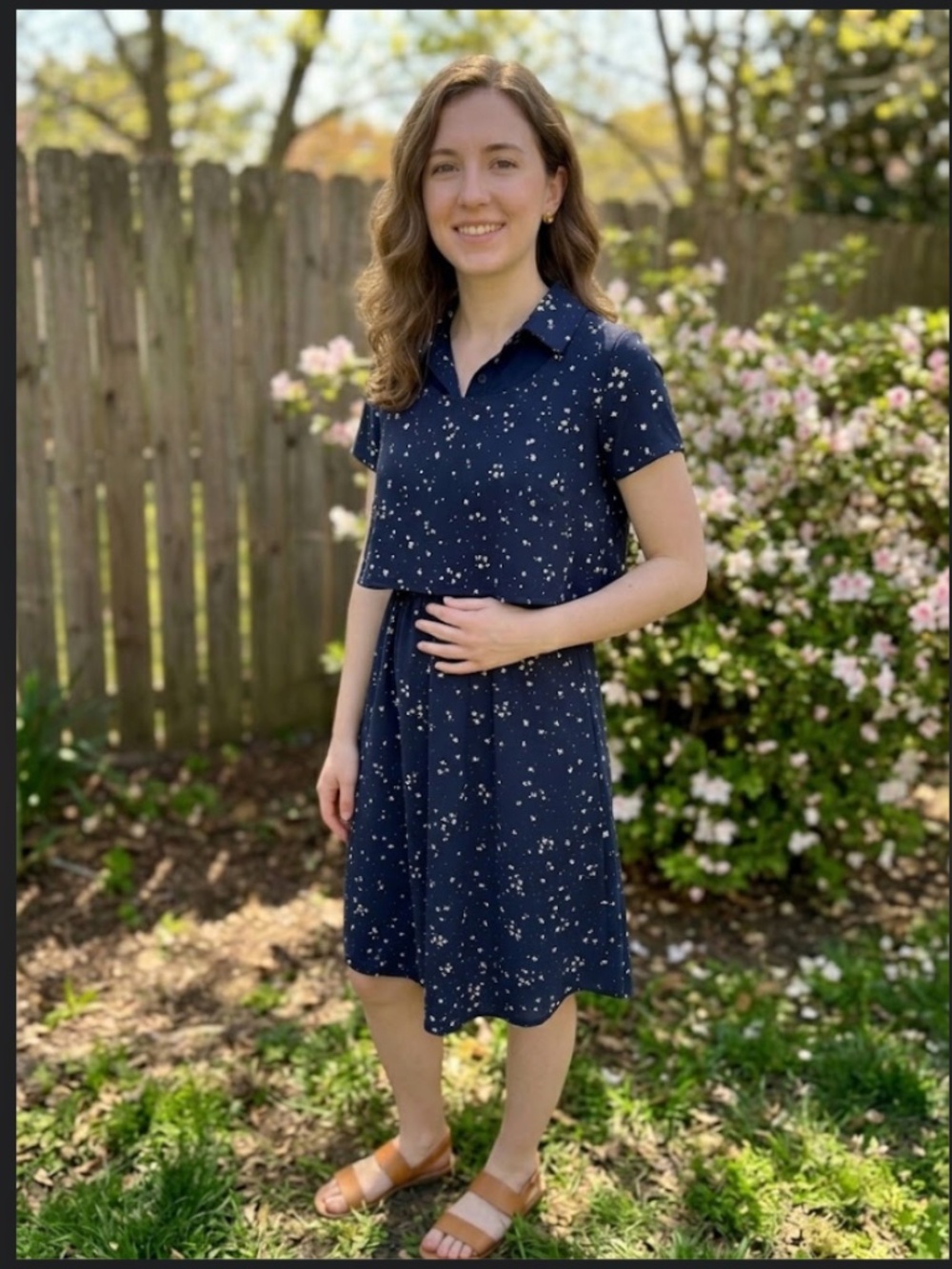 DKNY Navy Floral Polo Waist Midi Dress. Size 4.